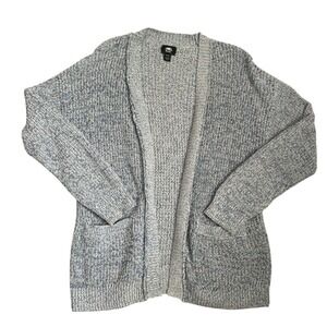 Roots Marl Knit Open Front Cardigan Sweater Blue Cozy Women's M Medium